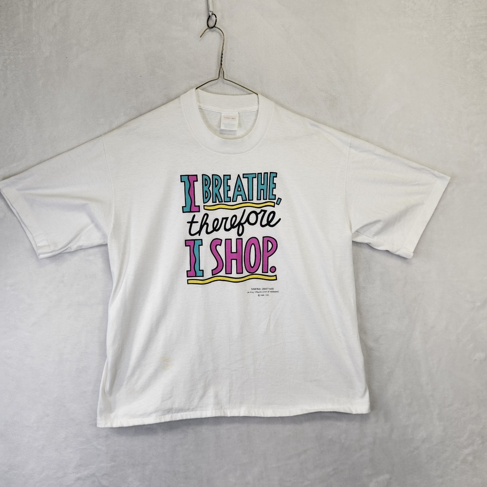 Vtg Single‎ Stitch I Breathe Therefore I Shop T Shirt XL USA Made
